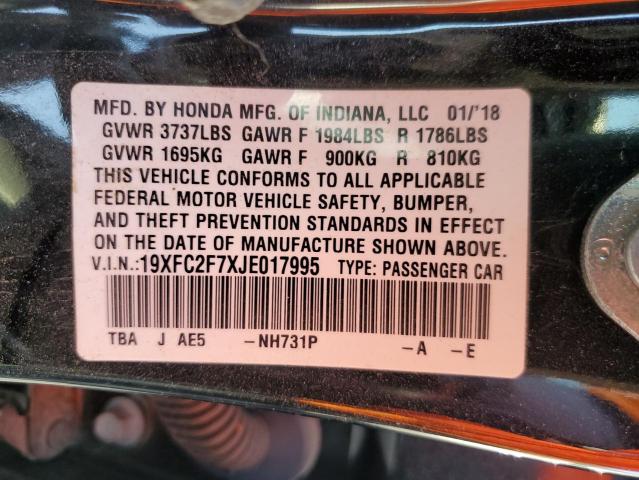 Photo 10 from auction – 2018 HONDA CIVIC EX with VIN 19XFC2F7XJE017995