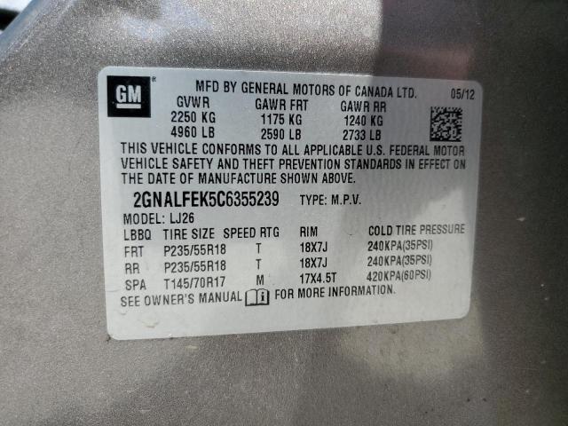 Photo 10 from auction – 2012 CHEVROLET EQUINOX LT with VIN 2GNALFEK5C6355239