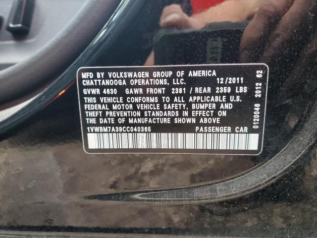 Photo 10 from auction – 2012 VOLKSWAGEN PASSAT SE with VIN 1VWBM7A39CC040365