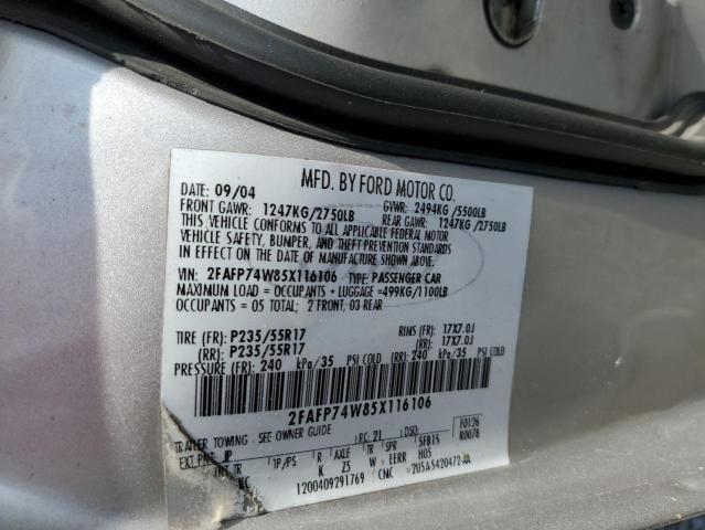 Photo 10 from auction – 2005 FORD CROWN VICT with VIN 2FAFP74W85X116106
