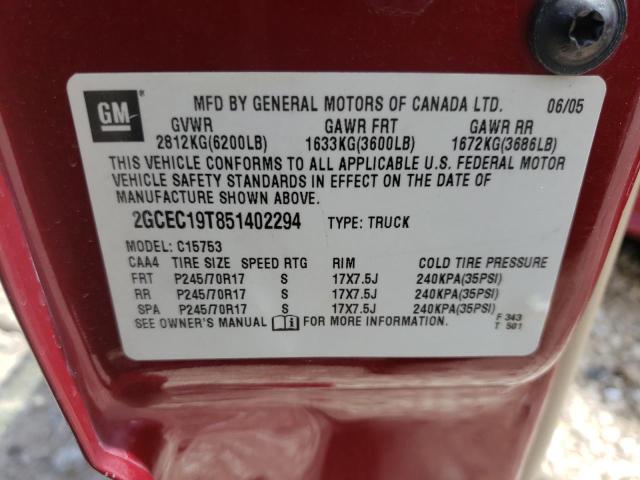 Photo 10 from auction – 2005 CHEVROLET SILVERADO with VIN 2GCEC19T851402294