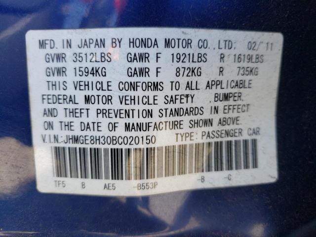 Photo 10 from auction – 2011 HONDA FIT with VIN JHMGE8H30BC020150