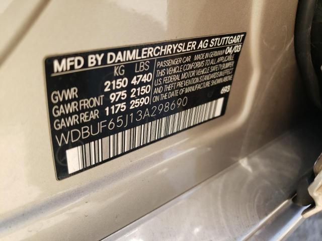 Photo 10 from auction – 2003 MERCEDES-BENZ E 320 with VIN WDBUF65J13A298690