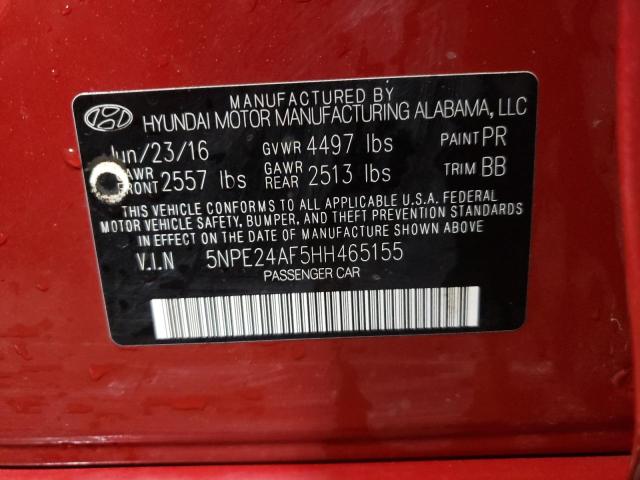 Photo 10 from auction – 2017 HYUNDAI SONATA SE with VIN 5NPE24AF5HH465155