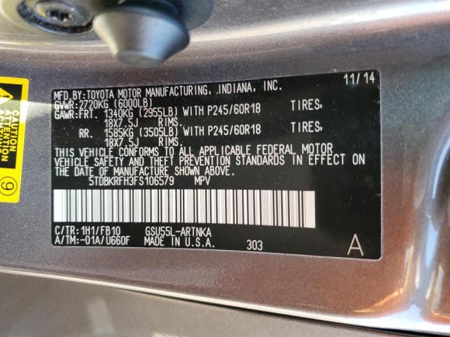 Photo 10 from auction – 2015 TOYOTA HIGHLANDER with VIN 5TDBKRFH3FS106579
