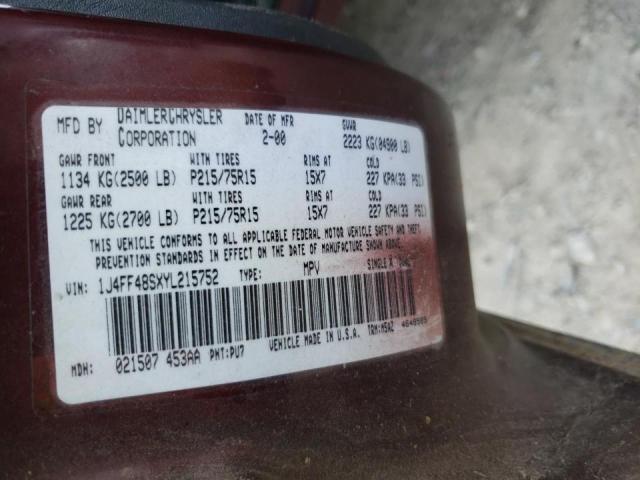 Photo 10 from auction – 2000 JEEP CHEROKEE S with VIN 1J4FF48SXYL215752