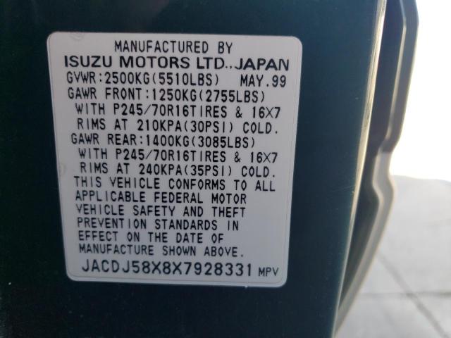 Photo 10 from auction – 1999 ISUZU TROOPER S with VIN JACDJ58X8X7928331