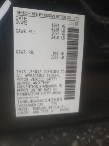 Photo 10 from auction – 2019 NISSAN ALTIMA SV with VIN 1N4BL4DV8KC143685