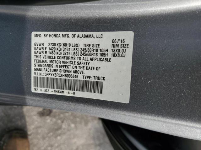Photo 10 from auction – 2017 HONDA RIDGELINE with VIN 5FPYK3F5XHB006846