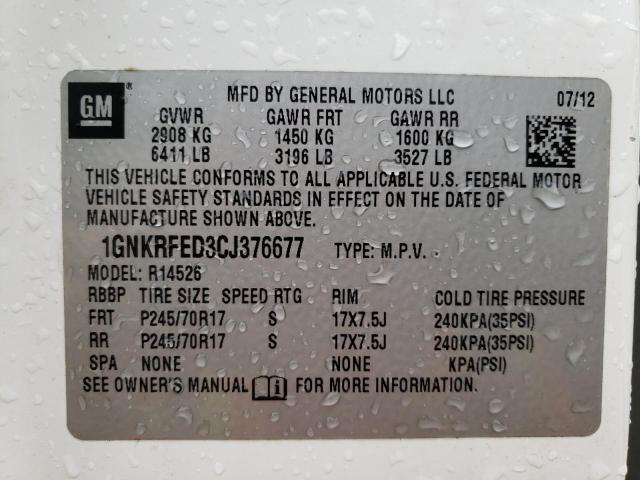 Photo 10 from auction – 2012 CHEVROLET TRAVERSE L with VIN 1GNKRFED3CJ376677