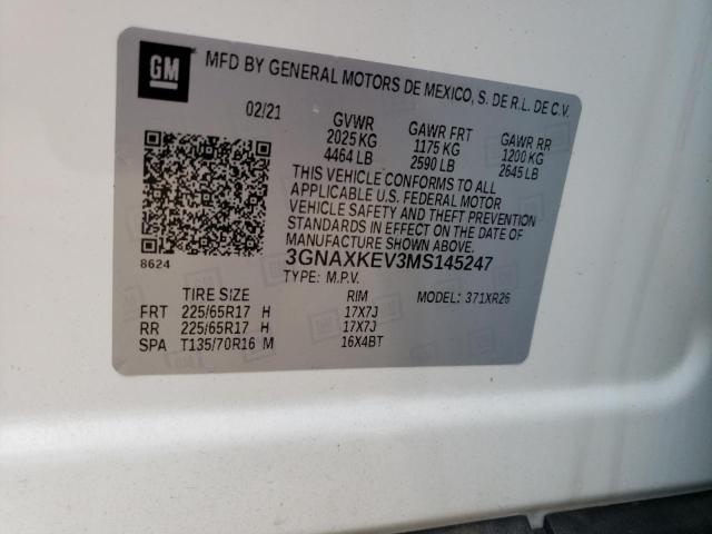 Photo 10 from auction – 2021 CHEVROLET EQUINOX LT with VIN 3GNAXKEV3MS145247