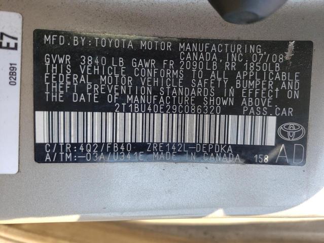 Photo 10 from auction – 2009 TOYOTA COROLLA BA with VIN 2T1BU40E29C086320