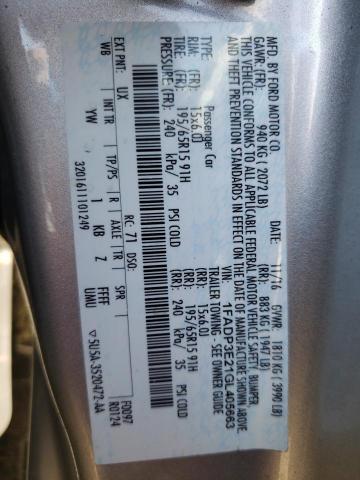 Photo 10 from auction – 2016 FORD FOCUS S with VIN 1FADP3E21GL405663