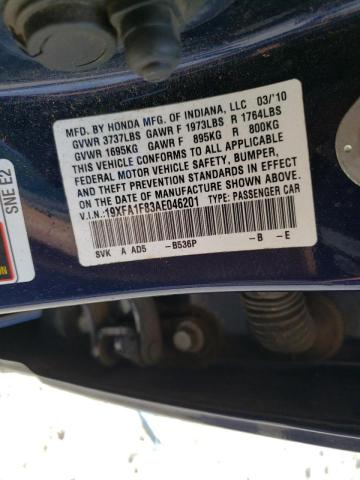 Photo 10 from auction – 2010 HONDA CIVIC EX with VIN 19XFA1F83AE046201