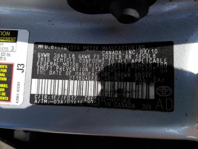 Photo 10 from auction – 2010 TOYOTA COROLLA BA with VIN 2T1BU4EE0AC486888
