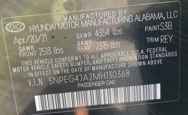 Photo 10 from auction – 2021 HYUNDAI SONATA SE with VIN 5NPEG4JA2MH130368