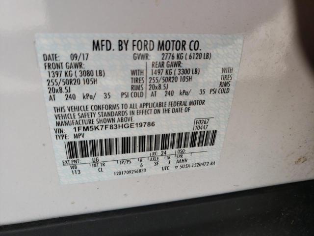 Photo 10 from auction – 2017 FORD EXPLORER L with VIN 1FM5K7F83HGE19786
