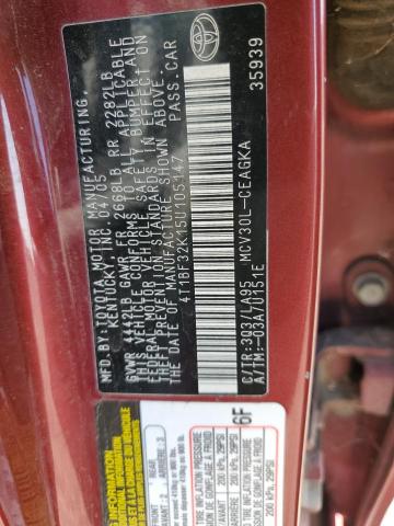 Photo 10 from auction – 2005 TOYOTA CAMRY LE with VIN 4T1BF32K15U105147