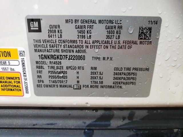Photo 10 from auction – 2015 CHEVROLET TRAVERSE L with VIN 1GNKRGKD7FJ220060
