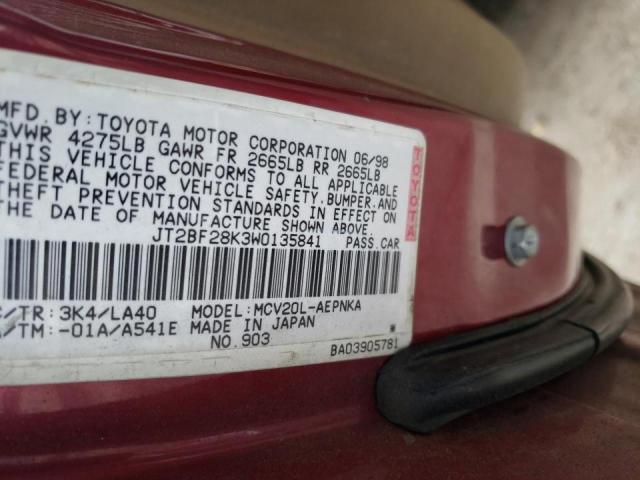 Photo 10 from auction – 1998 TOYOTA CAMRY LE with VIN JT2BF28K3W0135841