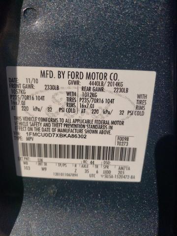 Zdjęcie 10 z aukcji – 2011 FORD ESCAPE XLT z VIN 1FMCU0D7XBKA86302