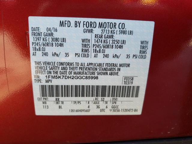 Photo 10 from auction – 2016 FORD EXPLORER X with VIN 1FM5K7DH2GGC85998