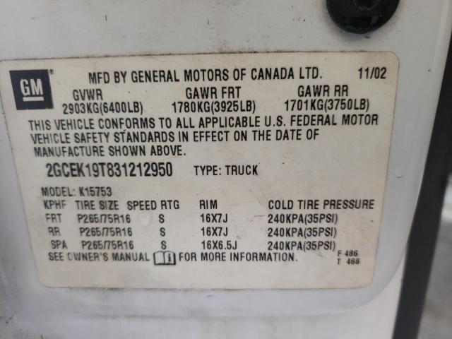 Photo 10 from auction – 2003 CHEVROLET SILVERADO with VIN 2GCEK19T831212950
