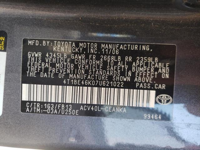 Photo 10 from auction – 2007 TOYOTA CAMRY CE with VIN 4T1BE46K07U621022