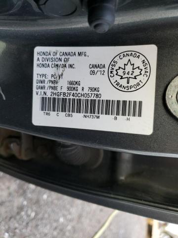 Photo 10 from auction – 2012 HONDA CIVIC LX with VIN 2HGFB2F40CH057780