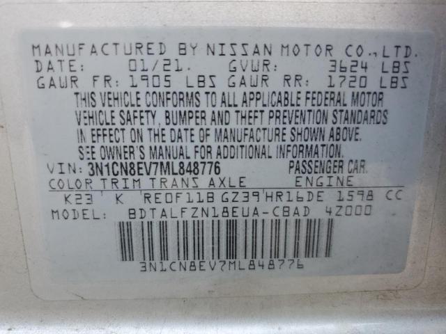 Photo 10 from auction – 2021 NISSAN VERSA SV with VIN 3N1CN8EV7ML848776