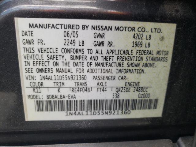 Photo 10 from auction – 2005 NISSAN ALTIMA S with VIN 1N4AL11D55N921360