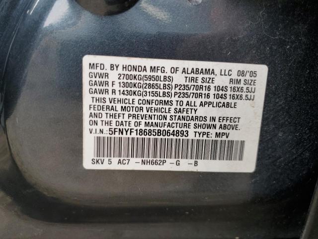 Photo 10 from auction – 2005 HONDA PILOT EXL with VIN 5FNYF18685B064893