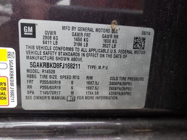 Photo 10 from auction – 2015 BUICK ENCLAVE with VIN 5GAKRBKD8FJ168211