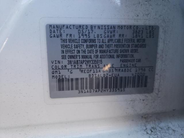 Photo 10 from auction – 2017 NISSAN SENTRA S with VIN 3N1AB7AP2HY335915