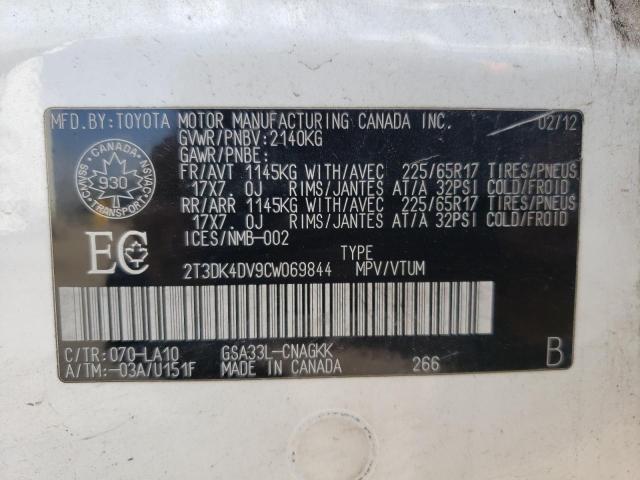 Photo 10 from auction – 2012 TOYOTA RAV4 LIMIT with VIN 2T3DK4DV9CW069844