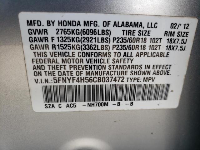 Photo 10 from auction – 2012 HONDA PILOT EXL with VIN 5FNYF4H56CB037472