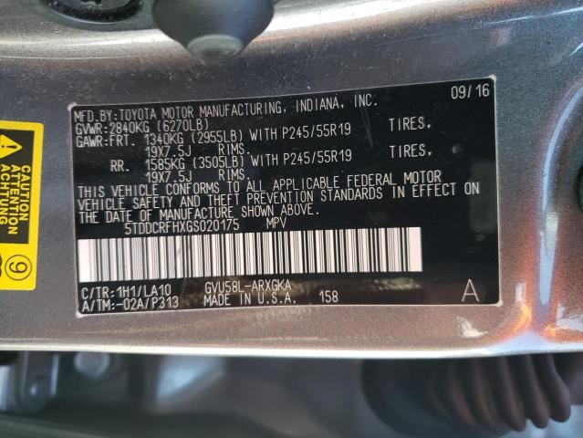 Photo 10 from auction – 2016 TOYOTA HIGHLANDER with VIN 5TDDCRFHXGS020175