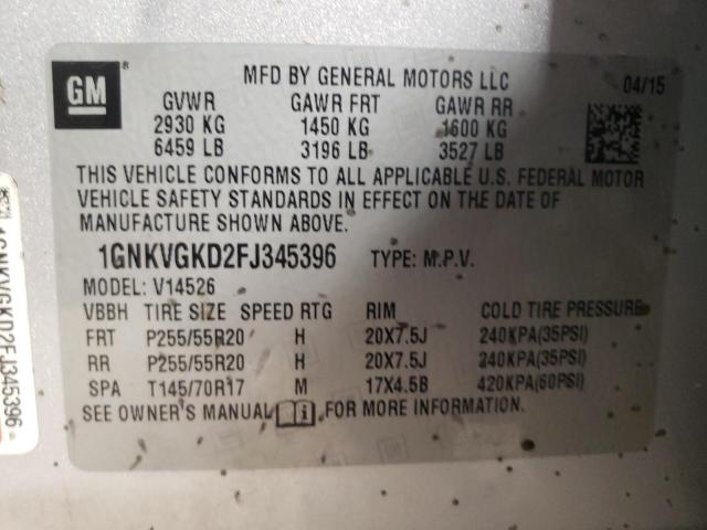 Photo 10 from auction – 2015 CHEVROLET TRAVERSE L with VIN 1GNKVGKD2FJ345396