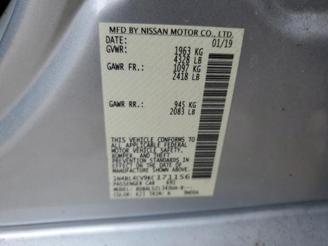 Photo 10 from auction – 2019 NISSAN ALTIMA SR with VIN 1N4BL4CV9KC171156