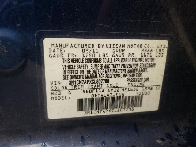 Photo 10 from auction – 2012 NISSAN VERSA S with VIN 3N1CN7APXCL807798
