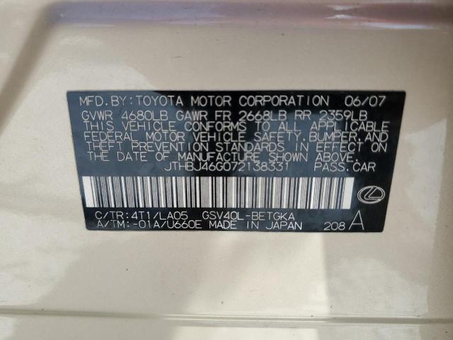 Photo 10 from auction – 2007 LEXUS ES 350 with VIN JTHBJ46G072138331