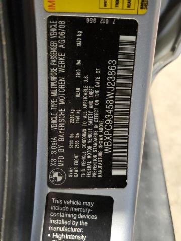 Photo 10 from auction – 2008 BMW X3 3.0SI with VIN WBXPC93458WJ23863
