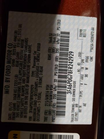 Photo 10 from auction – 2015 FORD FUSION S with VIN 3FA6P0G78FR242929