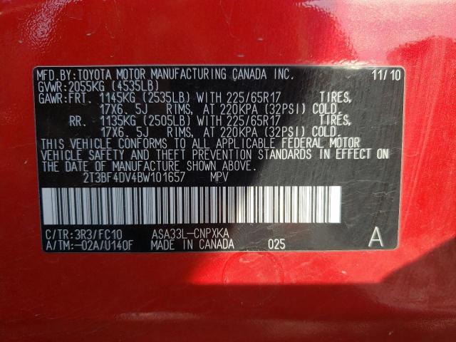 Photo 10 from auction – 2011 TOYOTA RAV4 with VIN 2T3BF4DV4BW101657
