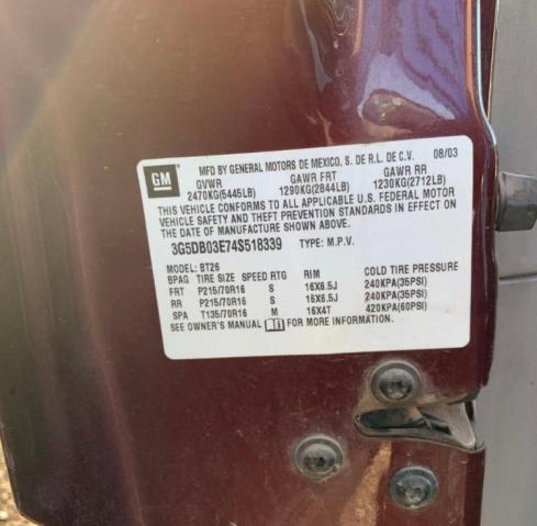 Photo 10 from auction – 2004 BUICK RENDEZVOUS with VIN 3G5DB03E74S518339