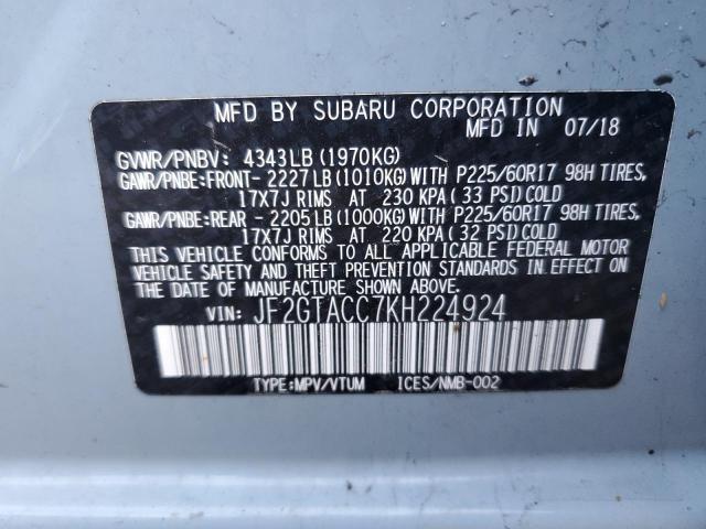 Photo 10 from auction – 2019 SUBARU CROSSTREK with VIN JF2GTACC7KH224924