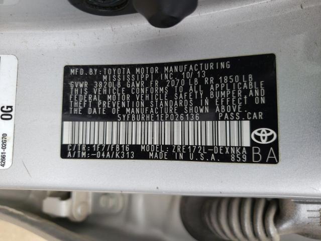Photo 10 from auction – 2014 TOYOTA COROLLA L with VIN 5YFBURHE1EP026136