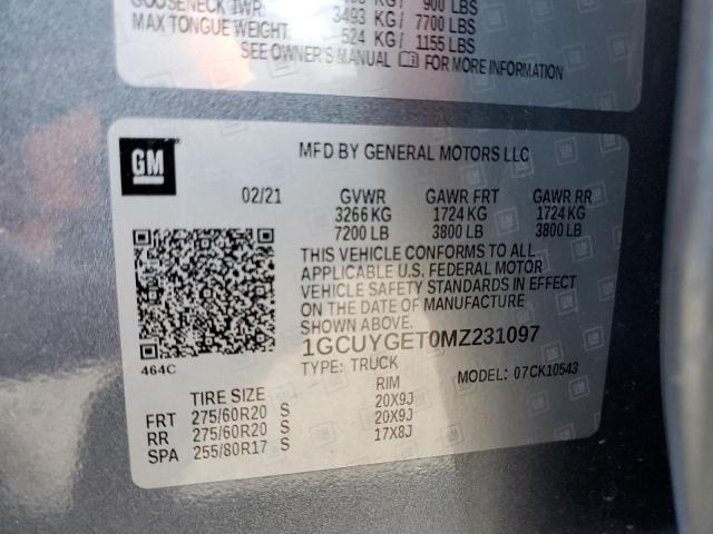 Photo 10 from auction – 2021 CHEVROLET SILVERADO with VIN 1GCUYGET0MZ231097