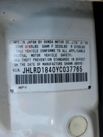 Photo 10 from auction – 2000 HONDA CR-V LX with VIN JHLRD1840YC037765