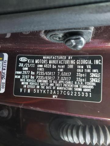 Photo 10 from auction – 2012 KIA SORENTO BA with VIN 5XYKT3A17CG225331
